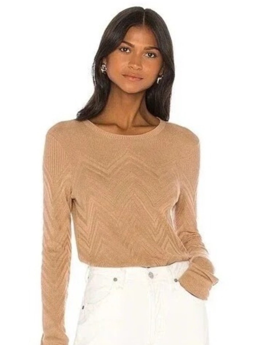 L’AGENCE Sweater Suka Pullover Blouse Pointelle Chevron Quiet Luxury Preppy